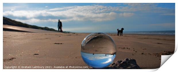 Dog Walker on Pendine Sands Print by Graham Lathbury