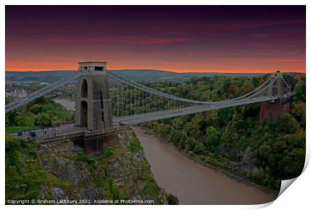 Clifton Suspension Bridge at sundown Print by Graham Lathbury