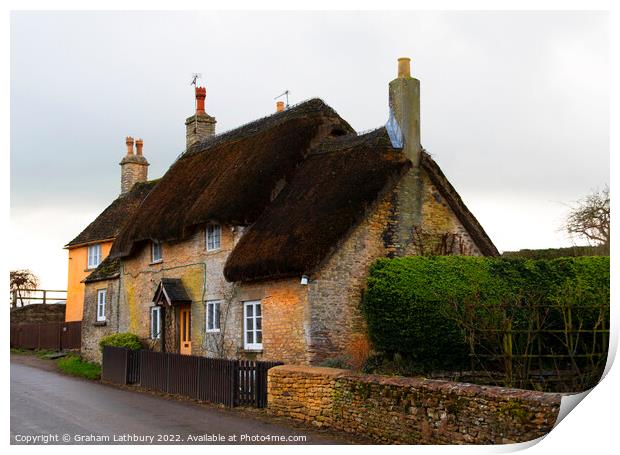 Thatched Cottage in Little Badminton, Cotswolds Print by Graham Lathbury