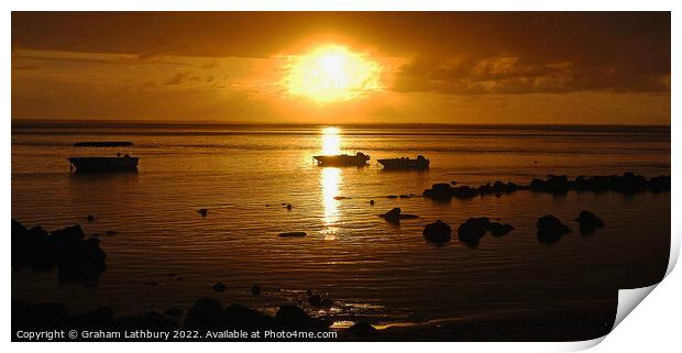 Beach sunset in Mauritius Print by Graham Lathbury