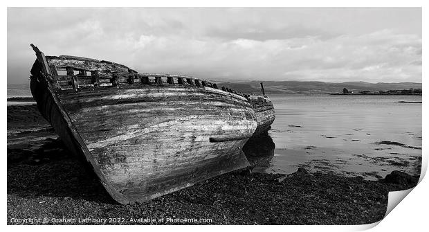 Monochrome Salen Fishing Boats Print by Graham Lathbury