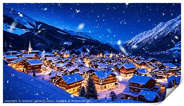 Alpine Christmas Village Print by Graham Lathbury