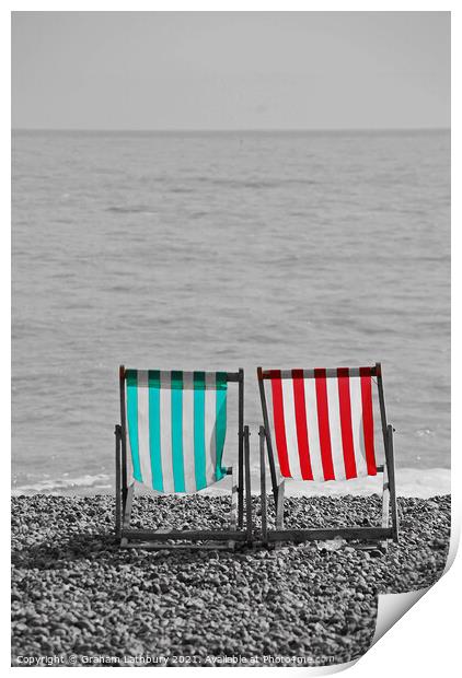 Deck Chairs on Brighton beach Print by Graham Lathbury