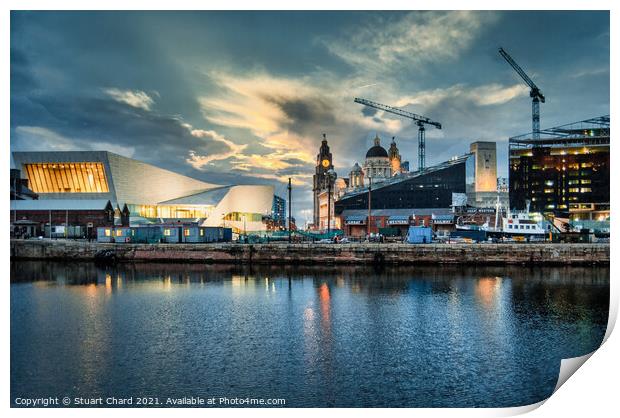 Liverpool skyline at night Print by Stuart Chard