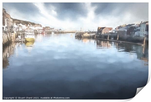 Whitby Harbour and boats Print by Stuart Chard