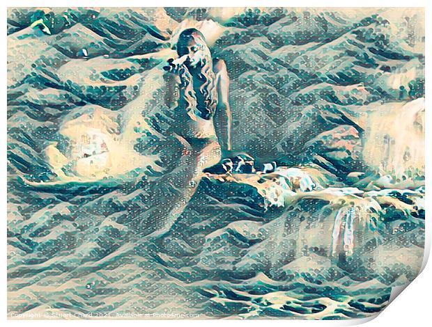 Mermaid on the rocks Print by Stuart Chard
