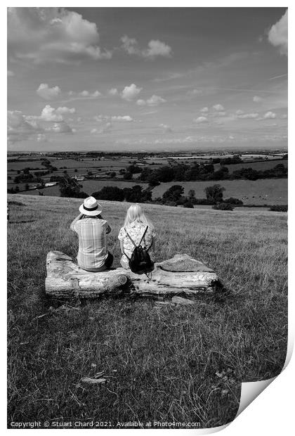 couple looking out over english landscape Print by Stuart Chard