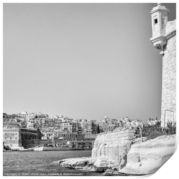 Looking back to Valletta from Vittoriosa Birgu Print by Stuart Chard
