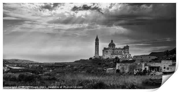 Church in scenic landscape on the island of Gozo,  Print by Stuart Chard