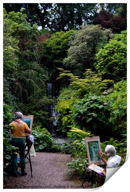 Two artists painting a waterfall Print by Peter Wiseman