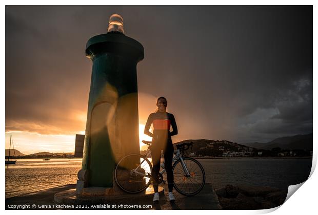 Cycling through Mallorcan storm Print by Genia Tkacheva