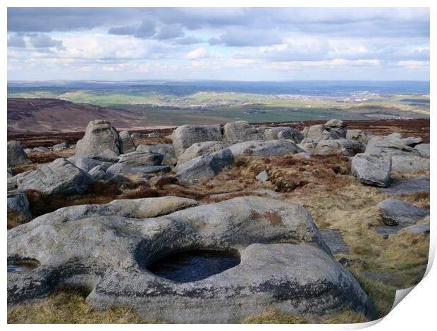 Marsden Moor Moorland rocks Print by Roy Hinchliffe