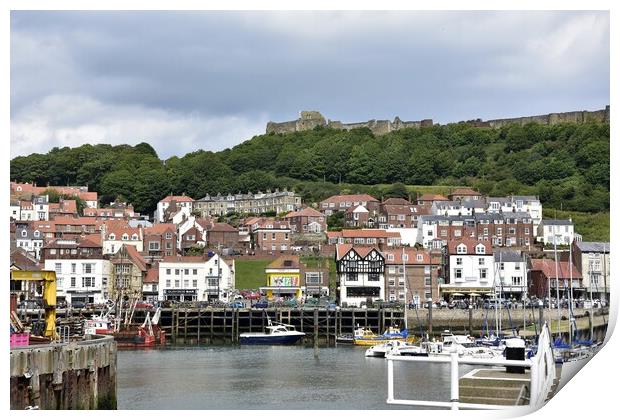 Scarborough harbour and castle Print by Roy Hinchliffe