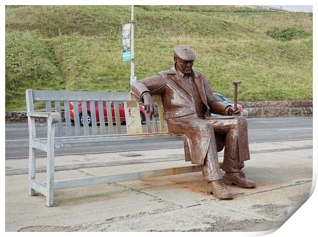 Sculpture of Freddie Gilroy on bench Scarborough Print by Roy Hinchliffe