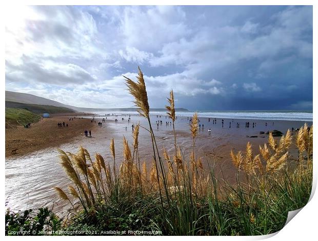Storm over Woolacombe beach Print by Jeanette Broughton