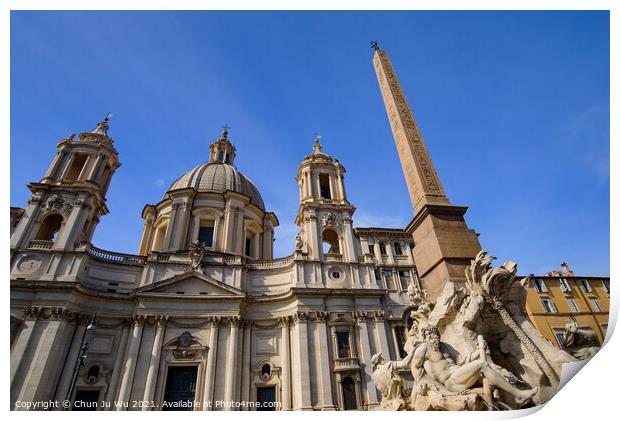Sant'Agnese in Agone and Fiumi Fountain at Piazza Navona in Rome, Italy Print by Chun Ju Wu