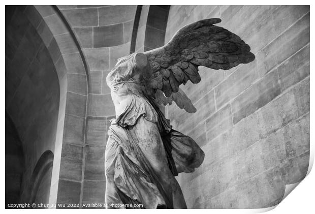 Victoire de Samothrace (Winged Victory of Samothrace), a Greek sculpture exhibited at Louvre Museum in Paris, France Print by Chun Ju Wu