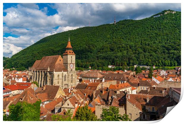 Panorana of the old city center of Brasov and Tampa Mountain, Romania Print by Chun Ju Wu