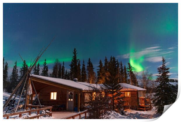 Aurora Borealis, Northern Lights, over aboriginal wooden cabin at Yellowknife, Northwest Territories, Canada Print by Chun Ju Wu