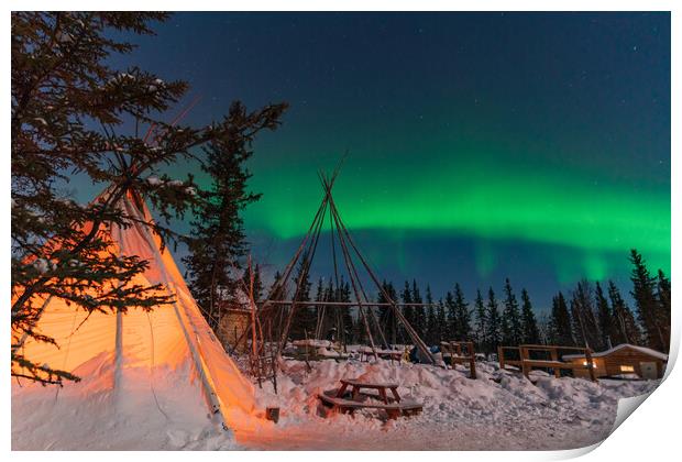 Aurora Borealis, Northern Lights, over aboriginal tent teepee at Yellowknife, Northwest Territories, Canada Print by Chun Ju Wu