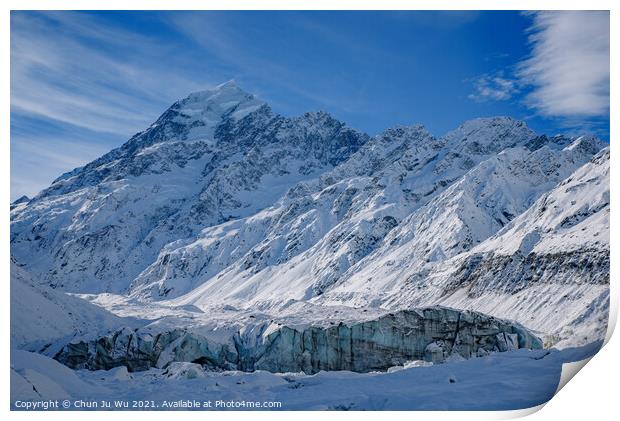 Mount Cook and Hooker Glacier, end of Hooker Valley Track, Mount Cook National Park, New Zealand Print by Chun Ju Wu