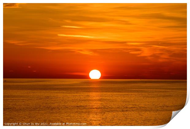 Sunset on the sea with orange clouds Print by Chun Ju Wu