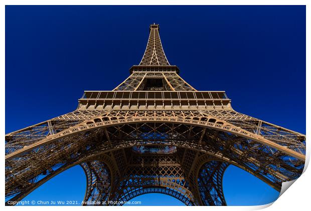 Eiffel Tower with sunny blue sky in Paris, France Print by Chun Ju Wu