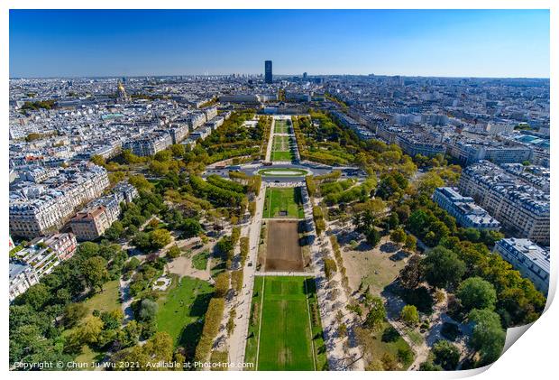 Aerial view of Champ de Mars Park from Eiffel Tower, Paris, France, Europe Print by Chun Ju Wu