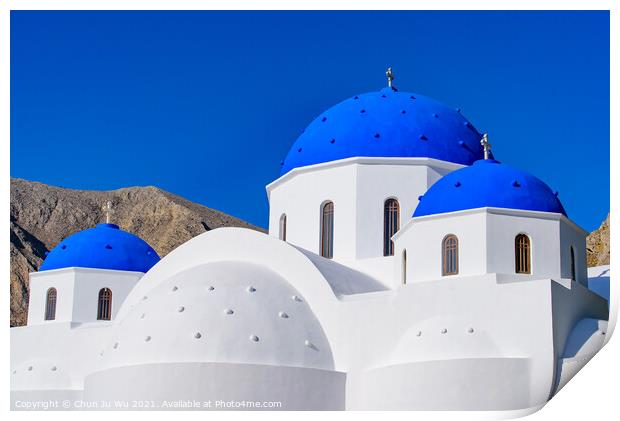 Blue domed church in Santorini, Greece Print by Chun Ju Wu