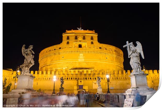 Night view of Castel Sant'Angelo and Ponte Sant'Angelo in Rome, Italy Print by Chun Ju Wu