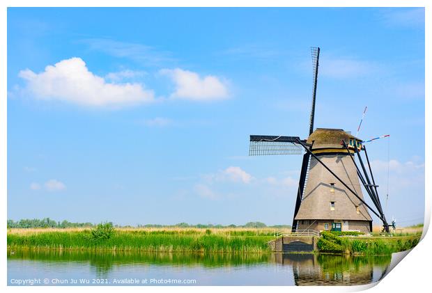 The windmills in Kinderdijk, a UNESCO World Heritage site in Rotterdam, Netherlands Print by Chun Ju Wu