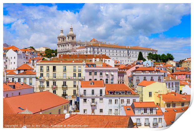 View of the city & Tagus River from Miradouro de Santa Luzia, an observation deck in Lisbon, Portugal Print by Chun Ju Wu