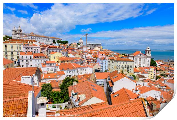 View of the city & Tagus River from Miradouro de Santa Luzia, an observation deck in Lisbon, Portugal Print by Chun Ju Wu