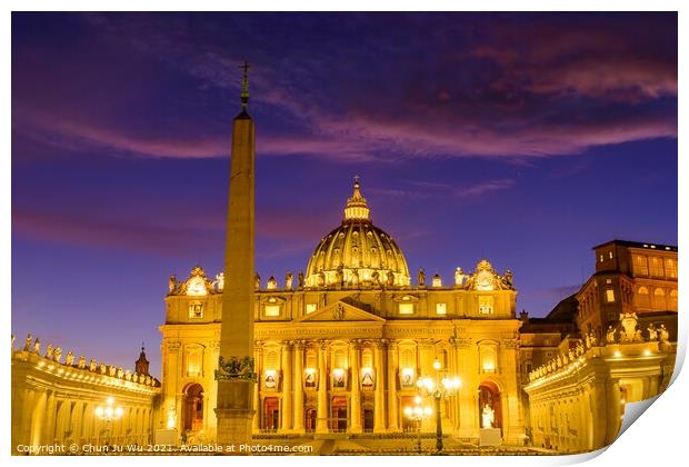 Sunset view of St. Peter's Basilica in Vatican City, the largest church in the world Print by Chun Ju Wu