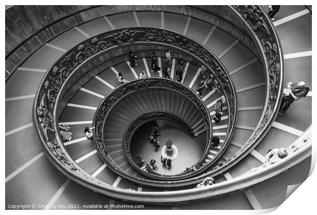 Bramante spiral stairs of the Vatican Museums in Vatican City (black & white) Print by Chun Ju Wu