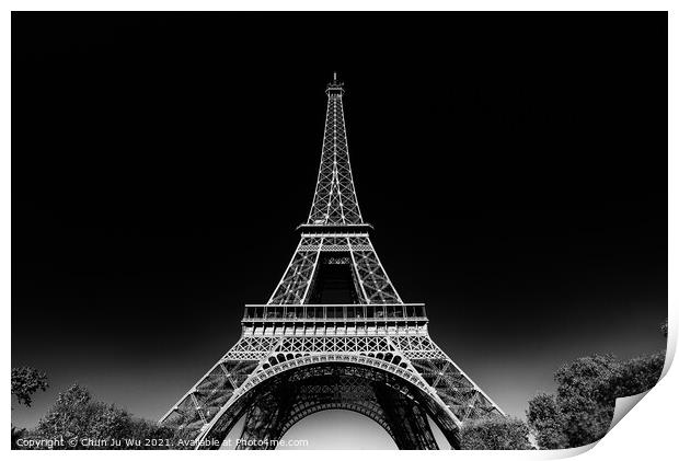 Eiffel Tower with sunny blue sky in Paris, France (black & white) Print by Chun Ju Wu