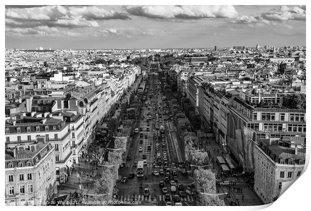 View of Avenue des Champs-Élysées in Paris, France (black & white) Print by Chun Ju Wu