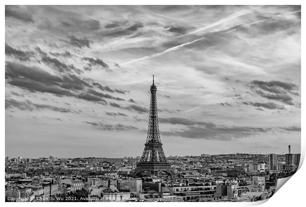 Eiffel Tower in Paris, France (black & white) Print by Chun Ju Wu