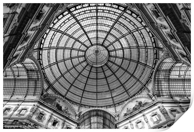 Glass dome of Galleria Vittorio Emanuele II in Milan (black & white) Print by Chun Ju Wu