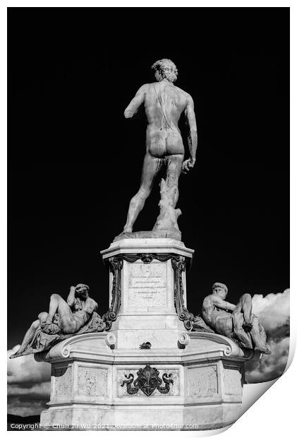 Statue of David at Michelangelo Square (black & white) Print by Chun Ju Wu