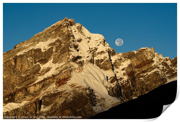Moon and snow mountains of Himalayas in Nepal Print by Chun Ju Wu