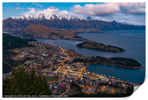 Sunset view of Queenstown in winter, New Zealand Print by Chun Ju Wu