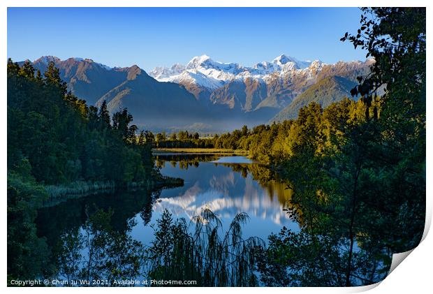 Lake Matheson in South Island, New Zealand Print by Chun Ju Wu