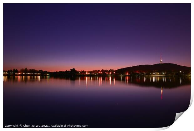Night view of Lake Burley Griffin in Canberra, Australia Print by Chun Ju Wu