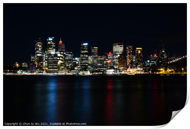 Skyline of Sydney CBD at night, NSW, Australia Print by Chun Ju Wu