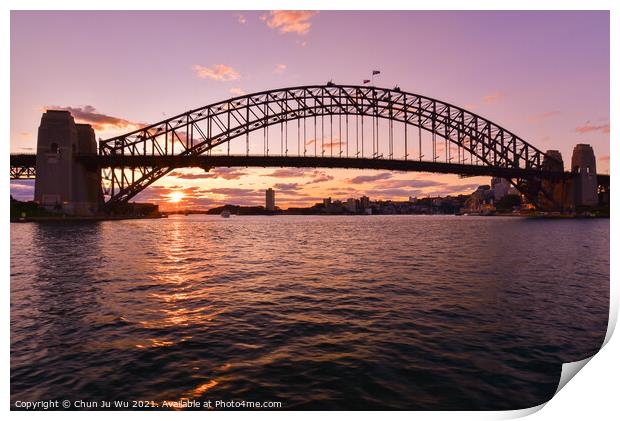 Silhouette of Sydney Harbour Bridge at sunset time Print by Chun Ju Wu