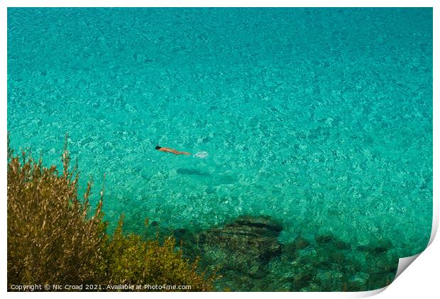 Swimming in the crystal clear sea, Halkidiki, Gree Print by Nic Croad