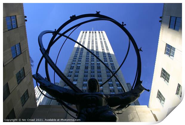 Atlas Statue, Rockefeller Center Print by Nic Croad