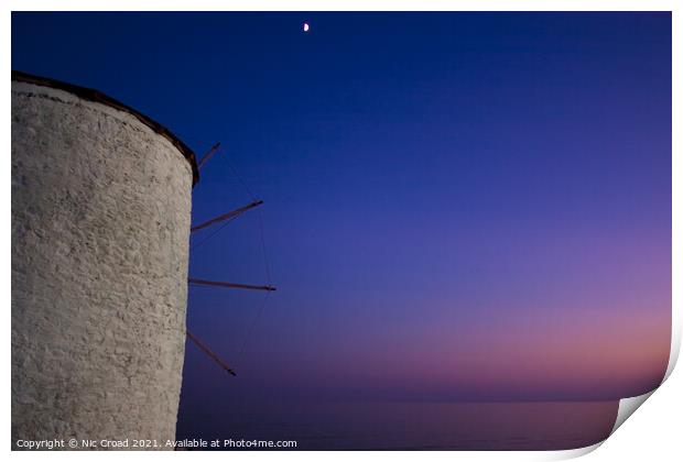 Greek Windmill at Sunset Print by Nic Croad