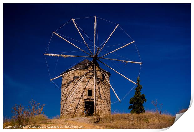 Greek Stone Windmill Print by Nic Croad